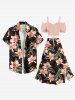 Plus Size Tropical Leaf Hibiscus Flower Print Hawaii Split A Line Skirt -  