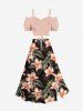 Plus Size Tropical Leaf Hibiscus Flower Print Hawaii Split A Line Skirt -  