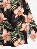 Jupe trapèze fendue hawaïenne grande taille à imprimé feuilles tropicales et fleurs d'hibiscus - Noir L