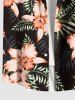 Plus Size Tropical Leaf Hibiscus Flower Print Hawaii Button Pocket Shirt For Men -  