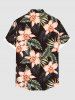 Plus Size Tropical Leaf Hibiscus Flower Print Hawaii Button Pocket Shirt For Men -  
