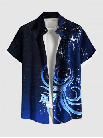 Plus Size Floral Pattern Glitter 3D Print Buttons Pocket Hawaii Shirt For Men - DEEP BLUE - XL