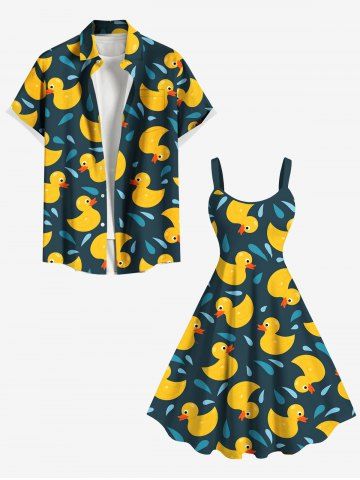 Cute Duck Drop Print Plus Size Matching Hawaii Beach Outfit For Couples - DEEP BLUE