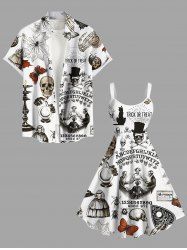 Halloween Spider Web Skulls Butterfly Cat Maple Leaf Print Plus Size Matching Outfit For Couples -  