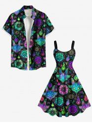 Halloween Sheep Head Galaxy Fireflame Sun Moon Print Plus Size Matching Outfit For Couples -  