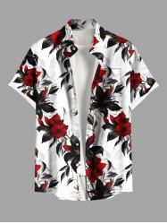Chemise hawaïenne grande taille à imprimé fleurs et feuilles, avec poches et boutons, pour homme - Blanc 6XL