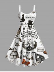 Plus Size Halloween Spider Web Skulls Butterfly Cat Maple Leaf Print Tank Dress -  