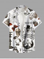 Plus Size Halloween Spider Web Skulls Butterfly Cat Maple Leaf Print Buttons Pocket Shirt For Men -  