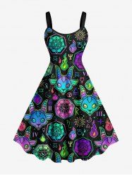 Plus Size Halloween Sheep Head Galaxy Fireflame Sun Moon Print Tank Dress -  