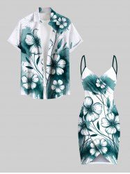 Watercolor Flower Print Plus Size Matching Hawaii Beach Outfit For Couples -  