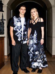 Halloween Skulls Wings Flowers Print Plus Size Matching Outfit For Couples -  
