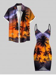 Coconut Tree Ombre Sunset Print Plus Size Matching Hawaii Beach Outfit For Couples -  