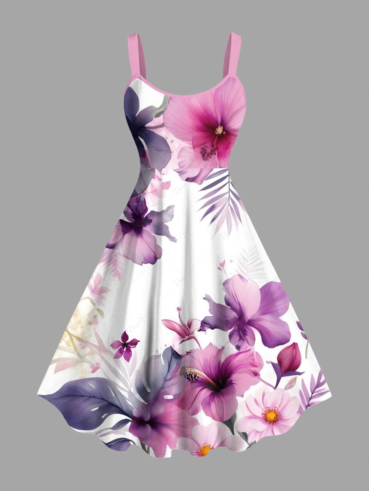 Shops Plus Size Hibiscus Flowers Tropical Leaf Watercolor Print Hawaii Tank Dress  