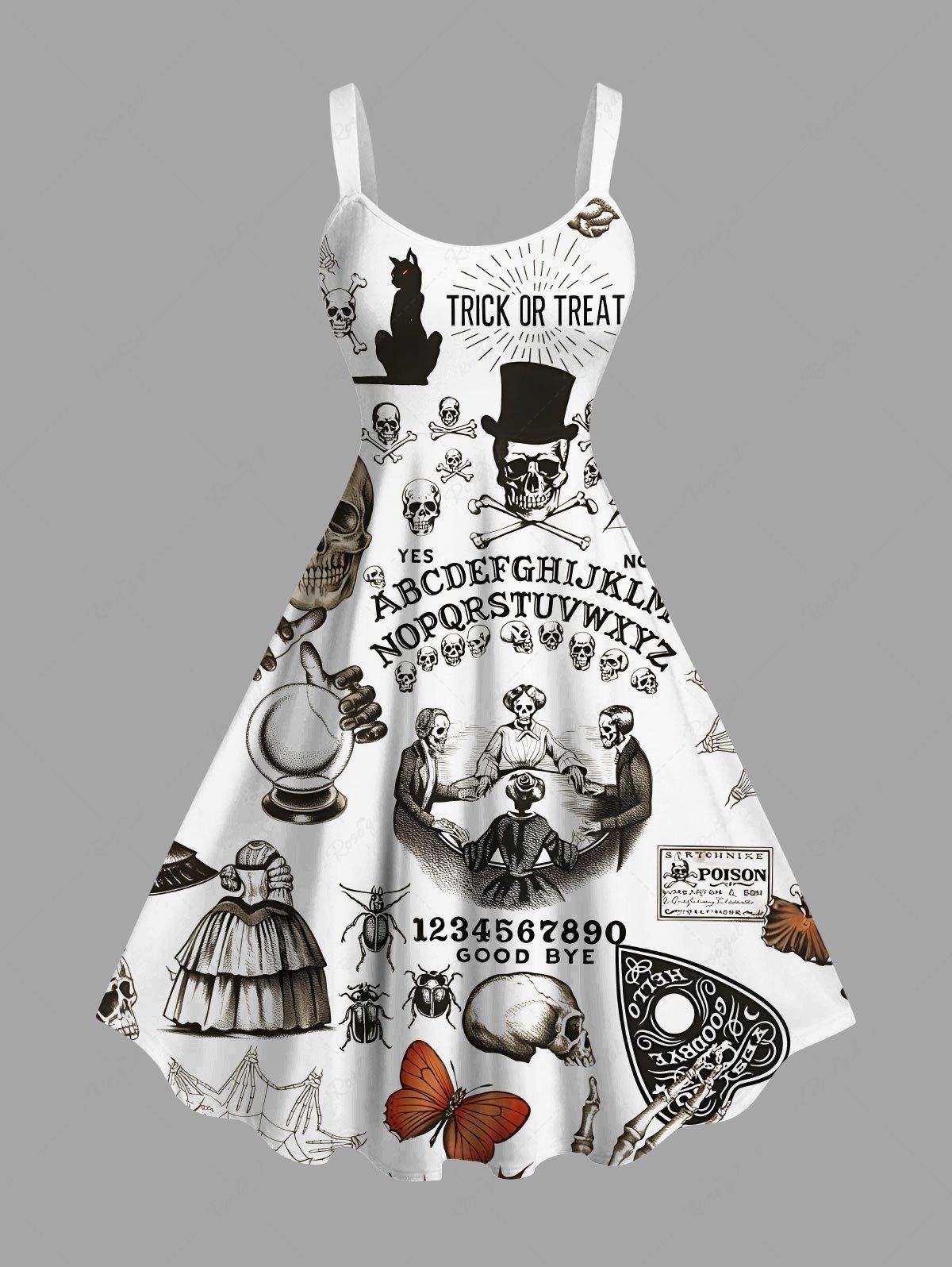 New Plus Size Halloween Spider Web Skulls Butterfly Cat Maple Leaf Print Tank Dress  