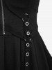 Gothic Straps Grommets Lace Trim Star Zipper Plisse Tank Top and Silver Flocking Plaid Skirt Plus Size Outfit -  