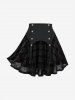 Gothic Straps Grommets Lace Trim Star Zipper Plisse Tank Top and Silver Flocking Plaid Skirt Plus Size Outfit -  