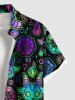 Halloween Sheep Head Galaxy Fireflame Sun Moon Print Plus Size Matching Outfit For Couples -  