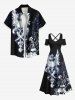 Halloween Skulls Wings Flowers Print Plus Size Matching Outfit For Couples -  