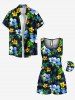 Matching Hawaii Shirt and Romper Plus Size Beach Outfit Tropical Leaf Hibiscus Printed for Couples -  