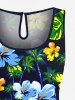 Matching Hawaii Shirt and Romper Plus Size Beach Outfit Tropical Leaf Hibiscus Printed for Couples -  