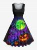 Halloween Pumpkin Cross Tree Moon Galaxy Print Plus Size Matching Outfit For Couples -  