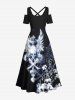 Plus Size Halloween Skulls Wings Flowers Print Cold Shoulder Crisscross Maxi Dress -  