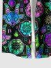Plus Size Halloween Sheep Head Galaxy Fireflame Sun Moon Print Buttons Pocket Shirt For Men -  