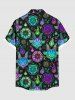 Plus Size Halloween Sheep Head Galaxy Fireflame Sun Moon Print Buttons Pocket Shirt For Men -  