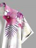 Plus Size Hibiscus Flowers Tropical Leaf Watercolor Print Buttons Pocket Hawaii Shirt For Men -  