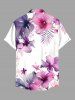 Plus Size Hibiscus Flowers Tropical Leaf Watercolor Print Buttons Pocket Hawaii Shirt For Men -  