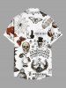 Plus Size Halloween Spider Web Skulls Butterfly Cat Maple Leaf Print Buttons Pocket Shirt For Men -  