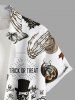 Plus Size Halloween Spider Web Skulls Butterfly Cat Maple Leaf Print Buttons Pocket Shirt For Men -  
