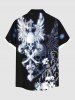 Chemise grande taille pour homme, avec boutons et poches, imprimé tête de mort, ailes et fleurs, pour Halloween - Bleu de Minuit S