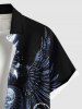 Chemise grande taille pour homme, avec boutons et poches, imprimé tête de mort, ailes et fleurs, pour Halloween - Bleu de Minuit S