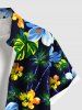 Chemise hawaïenne grande taille à imprimé fleurs d'hibiscus et feuilles tropicales, avec poches et boutons, pour homme - Noir S