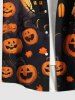 Plus Size Halloween Pumpkin Moon Bat Castle Print Buttons Pocket Shirt For Men -  