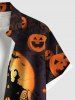 Plus Size Halloween Pumpkin Moon Bat Castle Print Buttons Pocket Shirt For Men -  