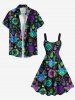 Plus Size Halloween Sheep Head Galaxy Fireflame Sun Moon Print Tank Dress -  