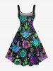 Plus Size Halloween Sheep Head Galaxy Fireflame Sun Moon Print Tank Dress -  