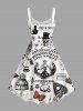 Plus Size Halloween Spider Web Skulls Butterfly Cat Maple Leaf Print Tank Dress -  