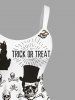 Plus Size Halloween Spider Web Skulls Butterfly Cat Maple Leaf Print Tank Dress -  