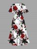 Plus Size Flowers Leaf Print Split Hawaii Midi Dress -  
