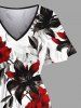 Plus Size Flowers Leaf Print Split Hawaii Midi Dress -  
