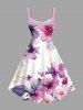 Plus Size Hibiscus Flowers Tropical Leaf Watercolor Print Hawaii Tank Dress -  