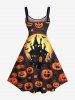 Plus Size Halloween Pumpkin Moon Bat Castle Print Tank Dress -  