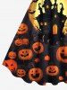 Plus Size Halloween Pumpkin Moon Bat Castle Print Tank Dress -  