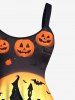 Plus Size Halloween Pumpkin Moon Bat Castle Print Tank Dress -  