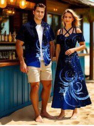 Floral Pattern Glitter 3D Print Plus Size Matching Hawaii Beach Outfit For Couples -  