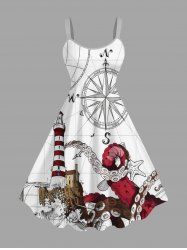 Plus Size Octopus Starfish Lighthouse Sea Waves Ship Rudder Cruise Print Hawaii Tank Dress -  