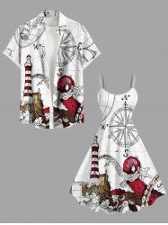 Octopus Starfish Lighthouse Sea Waves Ship Rudder Cruise Print Plus Size Matching Hawaii Beach Outfit For Couples -  